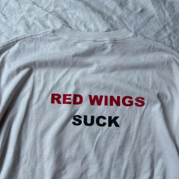 Vintage 90s Y2K Calvin Hobbes Detroit Red Wing NHL Shirt Tee - Picture 8 of 8